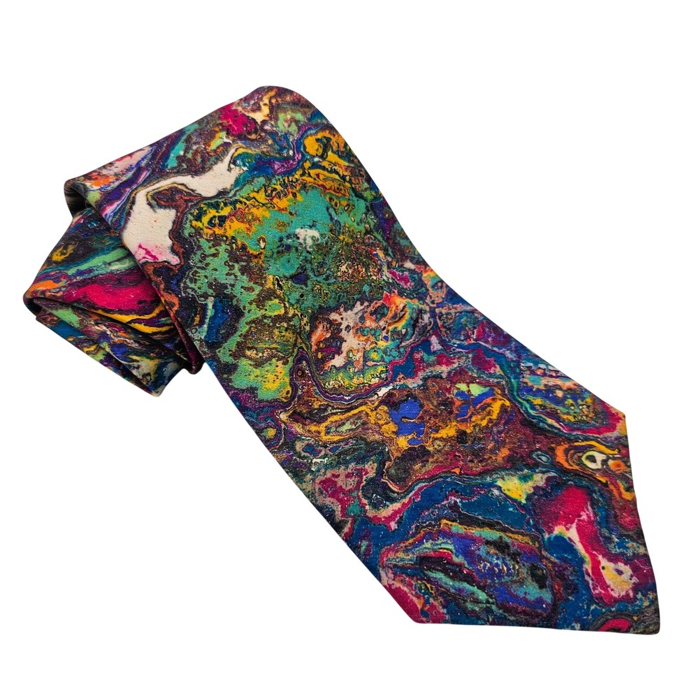 Brioni Silk Tie Abstract Marble Swirl Multicolor Handmade Italy‎ Designer Luxury